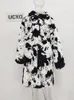 Womens Fur Faux UCXQ Fashion Print Kontrast Färg Hornknapp Design Varm överrock för kvinnor Autumn Casual Thick Coats 23A3426 230925