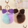 Nyckelringar fluffiga pom nyckelchains faux kanin päls strass kedja bow-knot pompom nyckelhållare kvinnor bil charm väska gåvor droppleverans dhokc