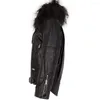 YOLOAgain – veste en cuir véritable avec col en fourrure d'autruche pour femme, surdimensionnée, Vintage, pour motard, automne 2023