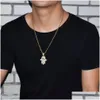 Pendant Necklaces Iced Zircon Hamsa Hand Copper Material Gold Sier Fatima Palm Necklace Hip Hop Jewelry For Men Women Drop Delivery Pe Dht3M