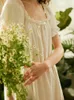 Kvinnors sömnkläder hanxiuju sommar bomull söt prinsessa kort ärm elegant kvinnlig vit nattklänningar flickor lös nattkläder