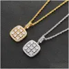 Pendant Necklaces Shiny Solitaire Square Military Army Cluster Necklace Chain Gold Sier Cubic Zirconia Men Hip Hop Jewelry For Gift Dr Dhjng