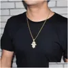 Pendant Necklaces Iced Zircon Hamsa Hand Copper Material Gold Sier Fatima Palm Necklace Hip Hop Jewelry For Men Women Drop Delivery Pe Dht3M