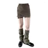 Skirts Summer Girl Design Copper Brown Slim-fit High Waist Short Skirt Leg Cover Button Zipper
