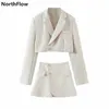 Duas peças vestido Northflow combinando conjunto blazer e saias mulheres Inglaterra estilo umbigo exposto curto império blazer feminino femme duas peças conjunto 230926