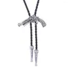 Pendentif Colliers Motif d'herbe Vintage Bolo Tie Collier Chemise Chaîne Collier En Cuir Métal