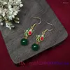 Dangle Earrings Jade Bead Natural Charm Luxury Amulets 925 Silver Green Energy Accessories女性ジェムストンストーンチャイニーズリアルジュエリー