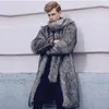 Men's Fur Faux Coats Men Turn-down Collar Long Trench Coat Fured Jacket Thicken Warm Male Outwear Clothing Chaquetas Hombre