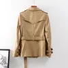 Damen Leder Echte Schaffell Blazer Jacken Frauen Vintage Zweireiher Schwarz Khaki Echte Jacke Mantel Weibliche Plus Größe