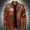 Men's Fur Classical Motorcycle Leather Jackets Spring Autumn Coat Jacket Slim Cashmere Thickened Lapel Solid Color