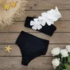 Costumi da bagno donna XUAN PhD 2023 Bikini Costume da bagno diviso Donna Tinta unita Una spalla Grande fiore Top a tubo Costumi da bagno bikini a vita alta