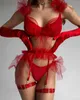 Set sexy volant hot lingerie sexy fiocco rosso fantasia intimo lusso tulle floreale abiti sissy fata erotico delicato intimo 230808