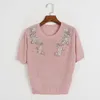 916 L 2023 Runway Autumn Women's Sweaters Short Sleeve Pullover White Black Pink Crew Neck Womens DL