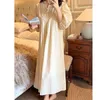 Women's Sleepwear Delicate Vintage Beige Cotton Long Nightgowns Elegant Three Quarter Loose Nighty Spring Autumn Home Dress