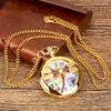 Pocket Watches Vintage Style Bronze/gold Hollow Out Dragonfly Design Unisex Quartz Watch Roman Number Necklace Pendant Chain Gift Clock