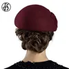 Berets FS French Berets Caps For Women Fashion 100% Wool Felt Fedora Hat Winter Blue Purple Red Church Female Vintage Cloche Hats 230926