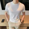 Erkek Tişörtleri 2024 Yüksek Elastikiyet Tişörtleri Erkekler Kısa Kollu İnce T-Shirt Sıradan İş Sosyal Buz İpek Yuvarlak Boyun Tee Düz Renk