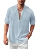 Chemises décontractées pour hommes 2023 Chemisier de mode Chemise en lin de coton Tops amples Tee-shirt à manches longues Printemps Automne Beaux hommes