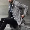 Men's Wool Woolen Coat Winter Jacket Warm Checked Print Long Oversized 2023