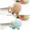 Key Rings Cute Pompom Car Keychain For Women Men Fur Ball Ring Holder Pendant Fashion Chain Charm Bag Jewelry Gift Drop Delivery Dhrs7