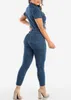 Kvinnors jumpsuits Rompers Jeans Stretch Jumpsuit Sexiga kvinnor avvisar krage mager blå denim casual overaller rompers l230926