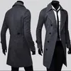 Manteau d'hiver en laine pour hommes, Slim, Trench élégant, couleur unie, Double boutonnage, veste longue, 2023