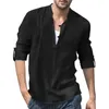 Chemises décontractées pour hommes 2023 Chemisier de mode Chemise en lin de coton Tops amples Tee-shirt à manches longues Printemps Automne Beaux hommes