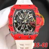 RRF 35-03 Beperkte versie Japan Miyota NH Automatisch herenhorloge Rood NTPT Koolstofvezel kast Skeleton wijzerplaat Witte rubberen band Sport Super Edition eeuwigheidshorloges