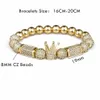 2018 Brand Trendy Imperial Crown Charm Bracelets 8MM Micro Pave CZ Round Bead Women Men Copper Jewelry Pulseras Mujer Bileklik273M