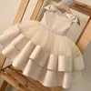 Abiti da ragazza Ragazza del bambino Abito in tulle con fiocco Bambino Elegante Principessa Battesimo Abiti da sposa Tutu Bambini Prom Bambini Abiti da festa formale 3 8 anni 230925