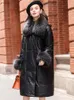 Women's Leather 2023 90%White Duck Down Jackets Raccoon Fur Collar Coat Female Real Sheepskin Coats R