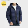 Parkas masculinas ESTILO ULTRA LEVE CURTO COM CAPUZ JAQUETA Empacotável de manga comprida Jaqueta sopradora com zíper completo L230926