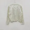 Women's Knits High Quality White Sparkling Sequins Beaded Embroidery Plaid Knit Cardigan Elegant Outerwear Women Luxury Sweater 2023 Fall