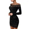 Casual jurken meerdere stijlen zwart glans sexy mini-galajurk vrouw elegante mode bodycon feestkleding