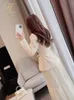 Two Piece Dress H Han Queen Autumn Skirt Suit Women Elegant Korean Lace-Up Fashion Blazer Long Mesh Skirt Casual Evening Party 2-Piece Set 230925