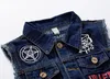 Coletes masculinos Patches Design Jeans Vest Rasgado Denim Colete Homens Homem Sem Mangas Desfiado Tamanho 6XL 230925