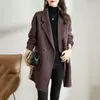 Kvinnors kostymer 2023 Autumn and Winter Suit Woolen Coat Korean Style Elegant Thicked Mid-Length Herringbone Jacket Top