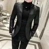 Veste en cuir PU pour hommes, fourrure de haute qualité, couleur unie, mode, costume Slim, Business décontracté, vêtements coréens pour bal, 2023