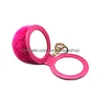 Porte-clés PU rond miroir porte-clés mode double face pliant porte-clés fausse fourrure bouffée porte-balle Pom livraison directe bijoux Dh4Jq