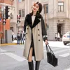 Women's Fur Winter 2023 Pai Overcomes Black Splice Mid Length Mink Collar Lace Up Nick Coat