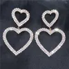 Boucles d'oreilles pendantes classiques en forme de cœur en cristal pour femmes, longs glands exagérés, strass, bijoux à la mode