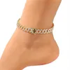 Womens Anklets armband isade ut kubanska länk Anklets armband Guld Silver Pink Diamond Hip Hop Anklet Body Chain Jewelry3142