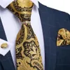 Bow Ties Men Necktie Gold Paisley Wedding Tie For Ring Silk Set Hanky Cufflinks DiBanGu Designer Business JZ03-71921291y