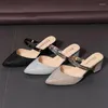 Dress Shoes Ladies 2023 Fashion Slingbacks High Heels Summer Toe-Covered Women's Sandals Pointed Toe Outer Wear Half Slippers