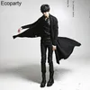 Kamizelki męskie Koreańska osobowość modowa długa kardigan płaszcz czarny gotycki punkowy nieregularny hem z kapturem Cape Cloak Hip Hop Streetwear for Man 230925