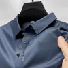 Polos masculinos autêntico gelo seda bordado camisa polo 2023 verão pescoço elástico camiseta moda manga curta negócios casual