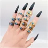 Rings 30Pcs Luxury Stainless Steel Demon Eye Ring High Quality Women Male Party Metal Punk Blue Evil Drop Delivery Jewelry Dhscd