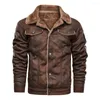 Men's Fur Old Fashion Brown Suede Leather Jacket Vintage Military Casual Winter Warm Faux Coat Motorcycle Men PU Slim Fit Chaquetas