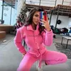 Dames Jumpsuits Rompertjes Roze Knoop Een Stuk Lange Broek Jumpsuits Dames Winter Fleece Slanke Rompertjes Outfits Sexy Sportoveralls Jumpsuits Dameskleding L230926