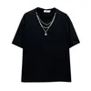 Мужские футболки 2023, летняя мода, повседневная футболка, однотонная футболка с круглым вырезом и коротким рукавом, свободное металлическое ожерелье, топы для мужчин Tide 21F3784
